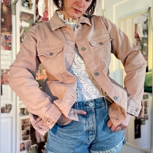 AG Distressed Pink Denim Jacket Size S - Picture 9 of 9